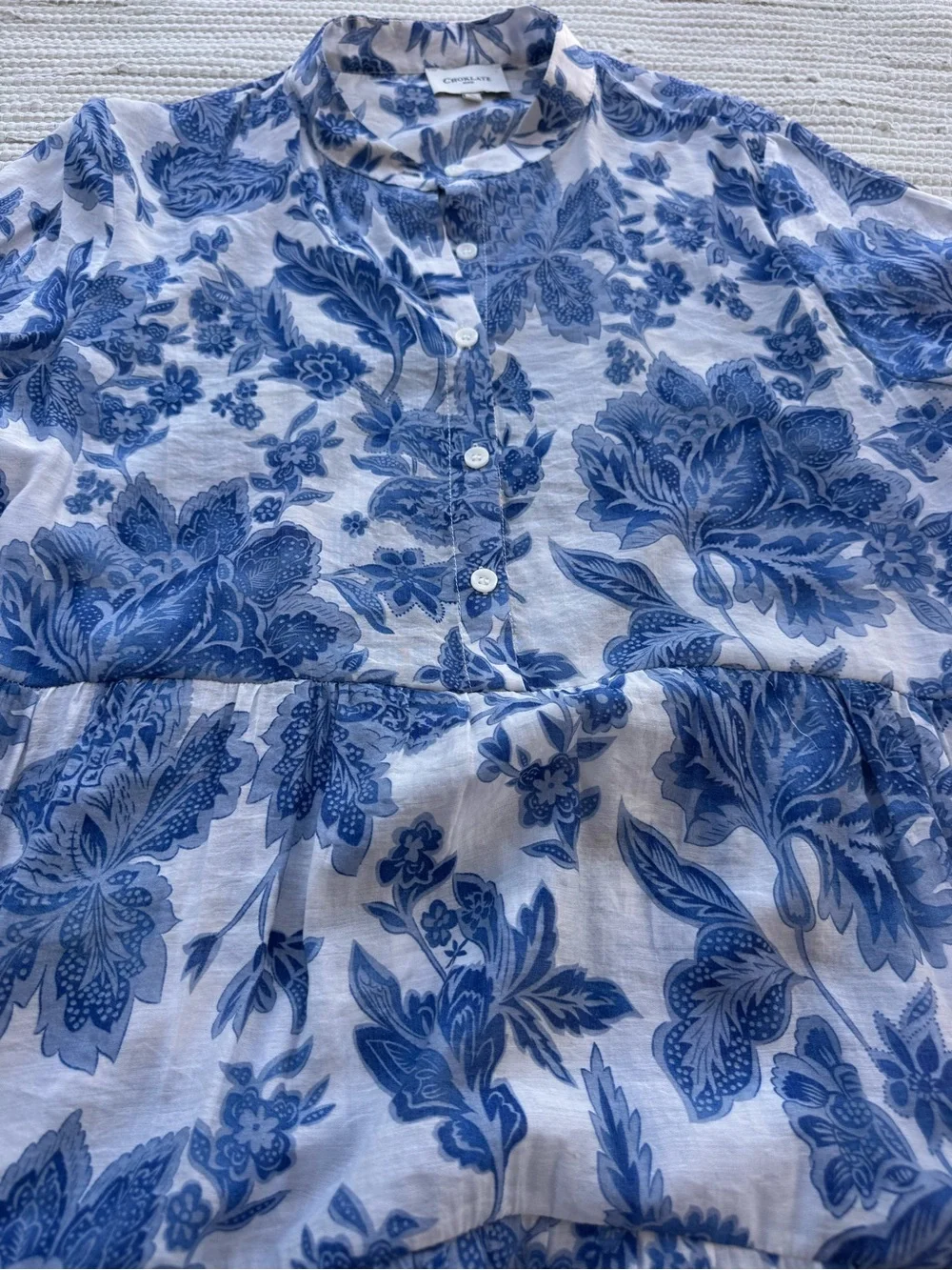 Choklate Paris Blue Floral Tiered Maxi Dress XL Silk Blend Cottagecore - Picture 8 of 12